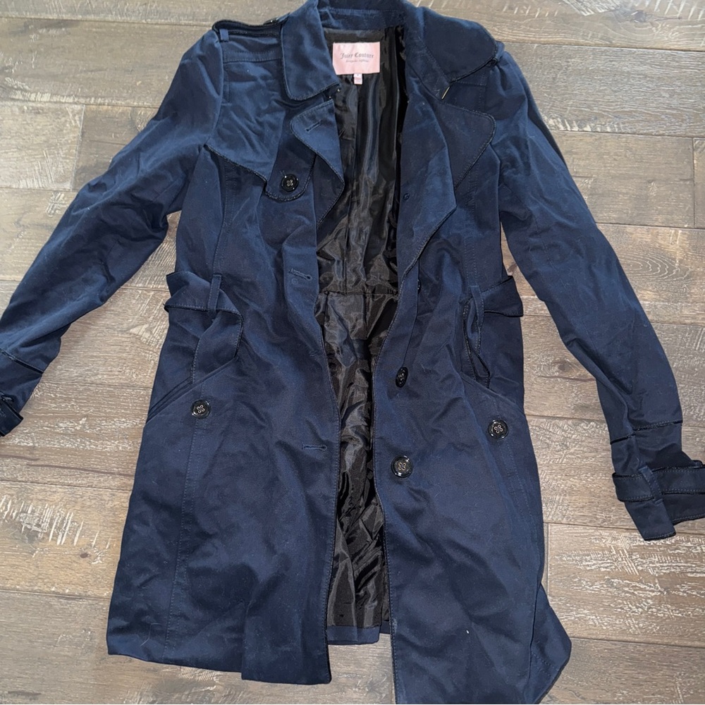 Juicy Couture Small Womens Navy Blue Trench Coat